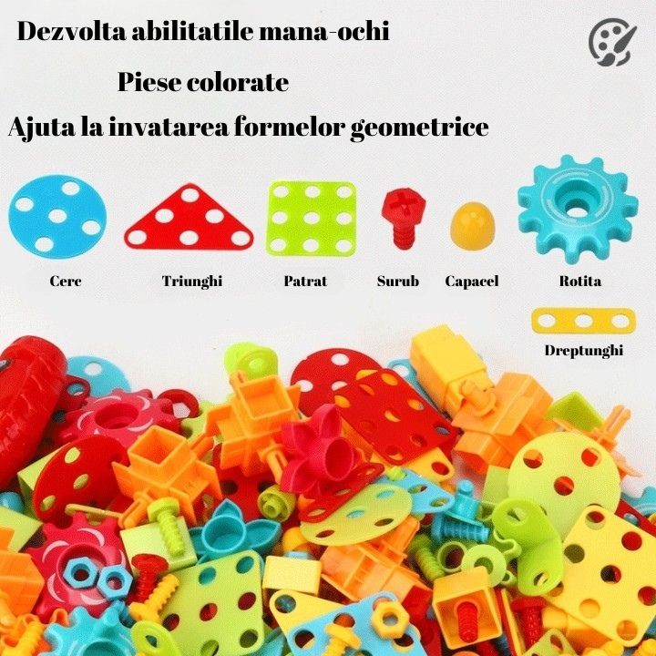 Jucarie Educativa Si Interactiva, , Set De Constructie Puzzle Din ABS Cu Bormasina Pentru Dezvoltatea Creativitatii Si A Indemanarii 2D si 3D, Valiza, +3, 31x7x25 cm, 336 Piese - imagine 3