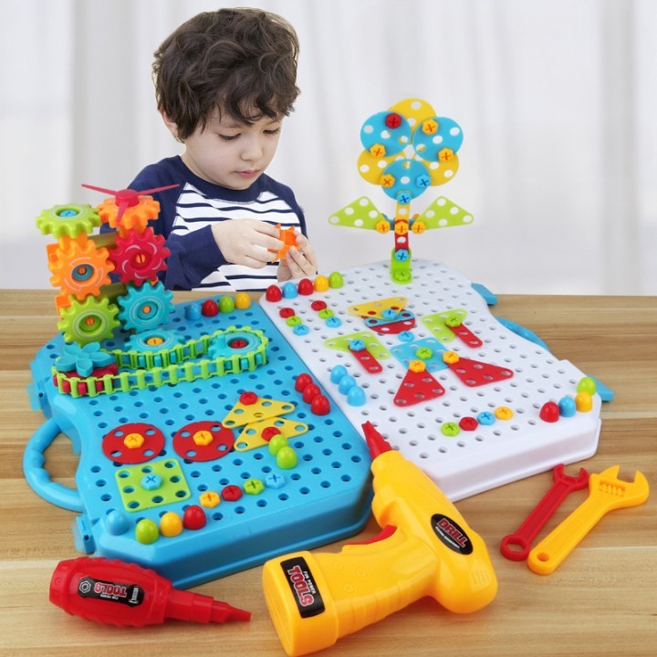 Jucarie Educativa Si Interactiva, , Set De Constructie Puzzle Din ABS Cu Bormasina Pentru Dezvoltatea Creativitatii Si A Indemanarii 2D si 3D, Valiza, +3, 31x7x25 cm, 336 Piese - imagine 4