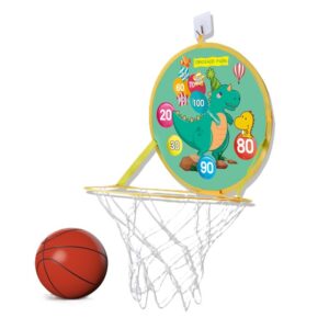 Jucarie Interactiva, , 2 in 1, Cos de Basket si Tinta de Darts, Minge 16 cm, Pompa, 8 Mingii cu Scai, Model Dragon, Multicolor