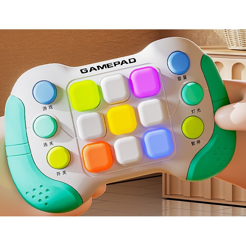 Jucarie Interactiva , Tip Consola Pop It, 6 butoane functionale, 5 Moduri de Joc, 600 Niveluri, + 3 ani, Verde/Gri - imagine 2