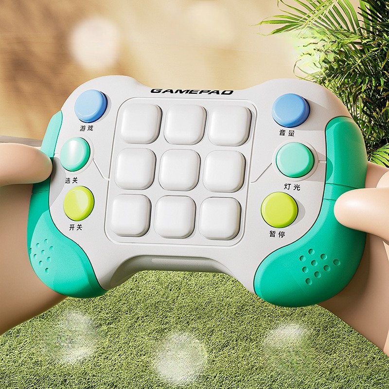 Jucarie Interactiva , Tip Consola Pop It, 6 butoane functionale, 5 Moduri de Joc, 600 Niveluri, + 3 ani, Verde/Gri - imagine 4