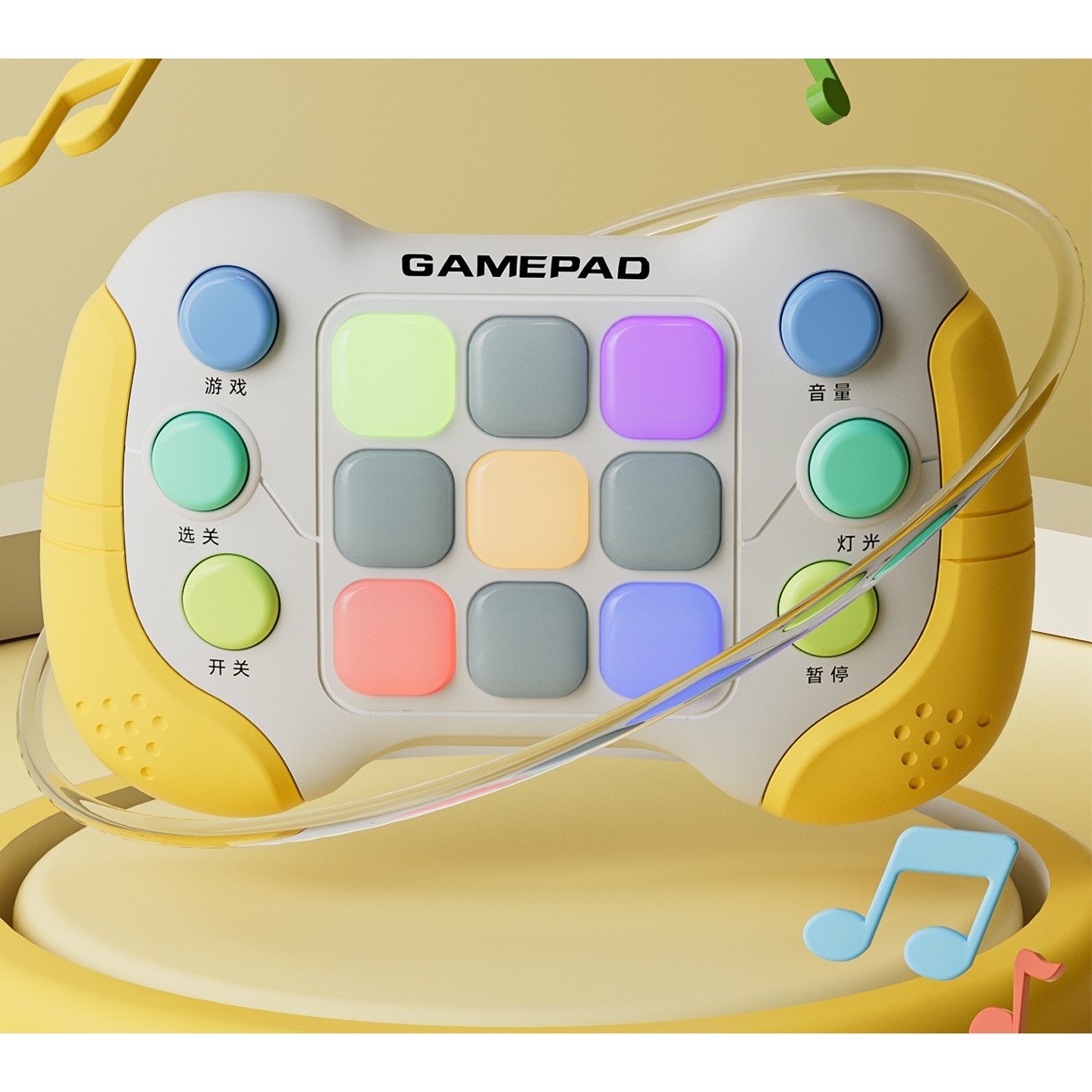 Jucarie Interactiva , Tip Consola Pop It, 6 butoane functionale, 5 Moduri de Joc, 600 Niveluri, + 3 ani, Galben/Gri - imagine 4