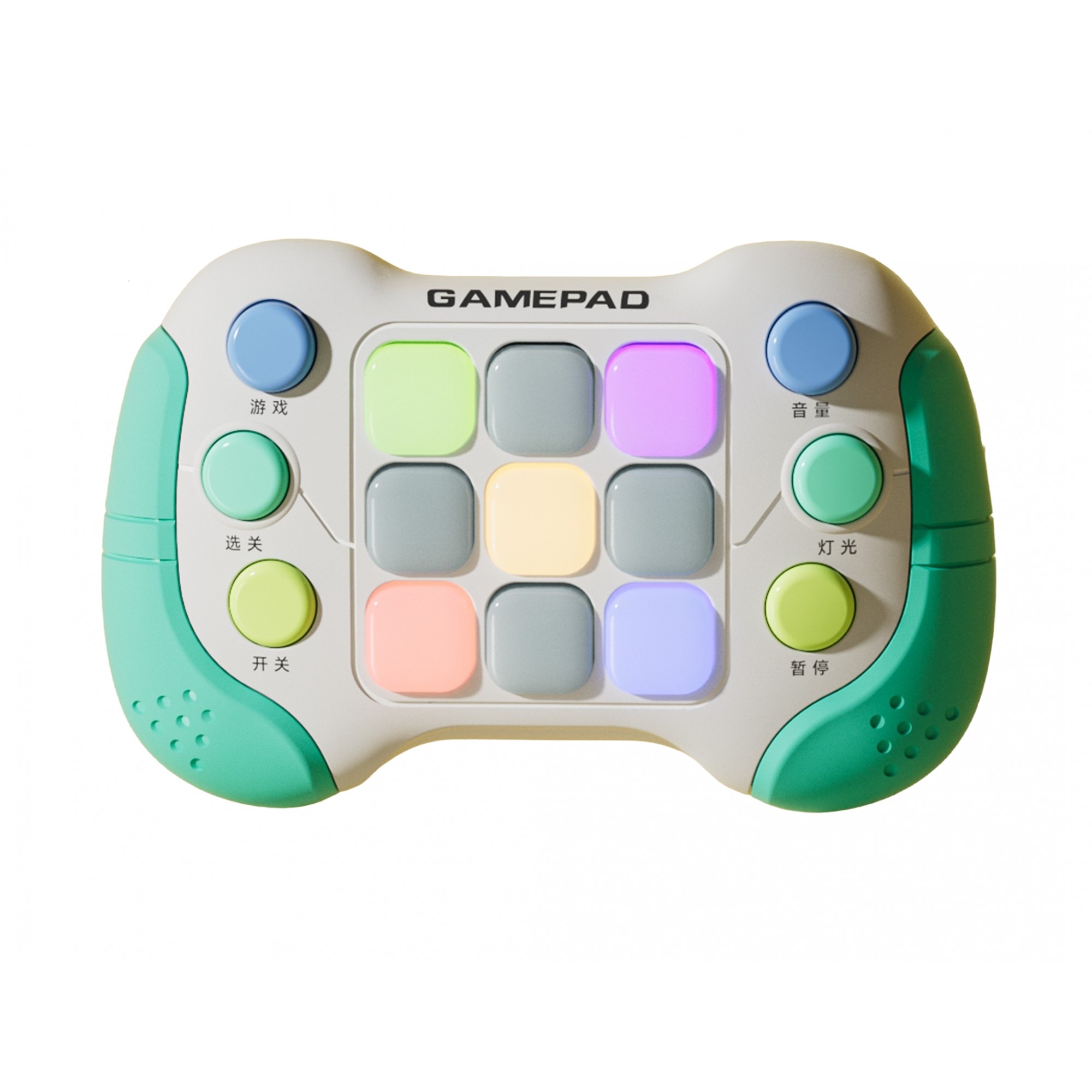 Jucarie Interactiva , Tip Consola Pop It, 6 butoane functionale, 5 Moduri de Joc, 600 Niveluri, + 3 ani, Verde/Gri