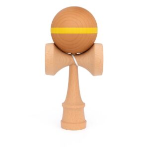 Jucarie Interactiva Kendama, , din Lemn, 18 cm, Joc de Indemanare pentru Copii si Adulti, Model cu Dunga, Galben