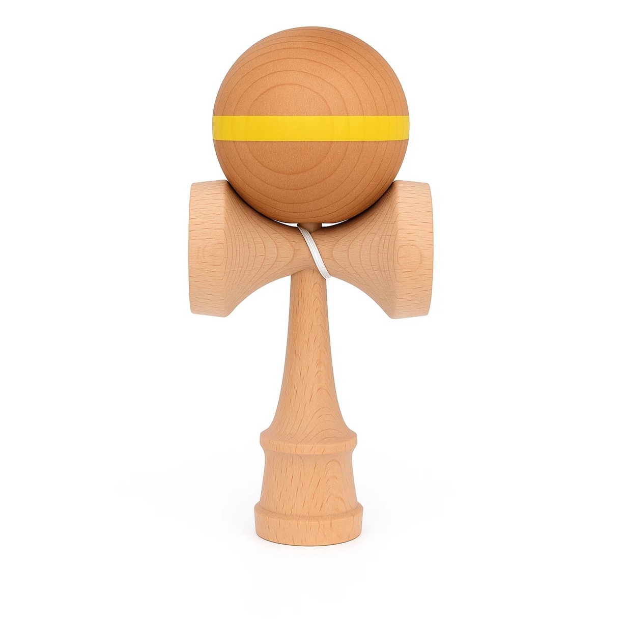Jucarie Interactiva Kendama, , din Lemn, 18 cm, Joc de Indemanare pentru Copii si Adulti, Model cu Dunga, Galben
