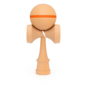Jucarie Interactiva Kendama, , din Lemn, 18 cm, Joc de Indemanare pentru Copii si Adulti, Model cu Dunga, Portocaliu