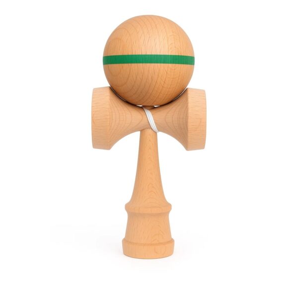 Jucarie Interactiva Kendama, , din Lemn, 18 cm, Joc de Indemanare pentru Copii si Adulti, Model cu Dunga, Verde