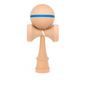 Jucarie Interactiva Kendama, , din Lemn, 18 cm, Joc de Indemanare pentru Copii si Adulti, Model cu Dunga, Albastru