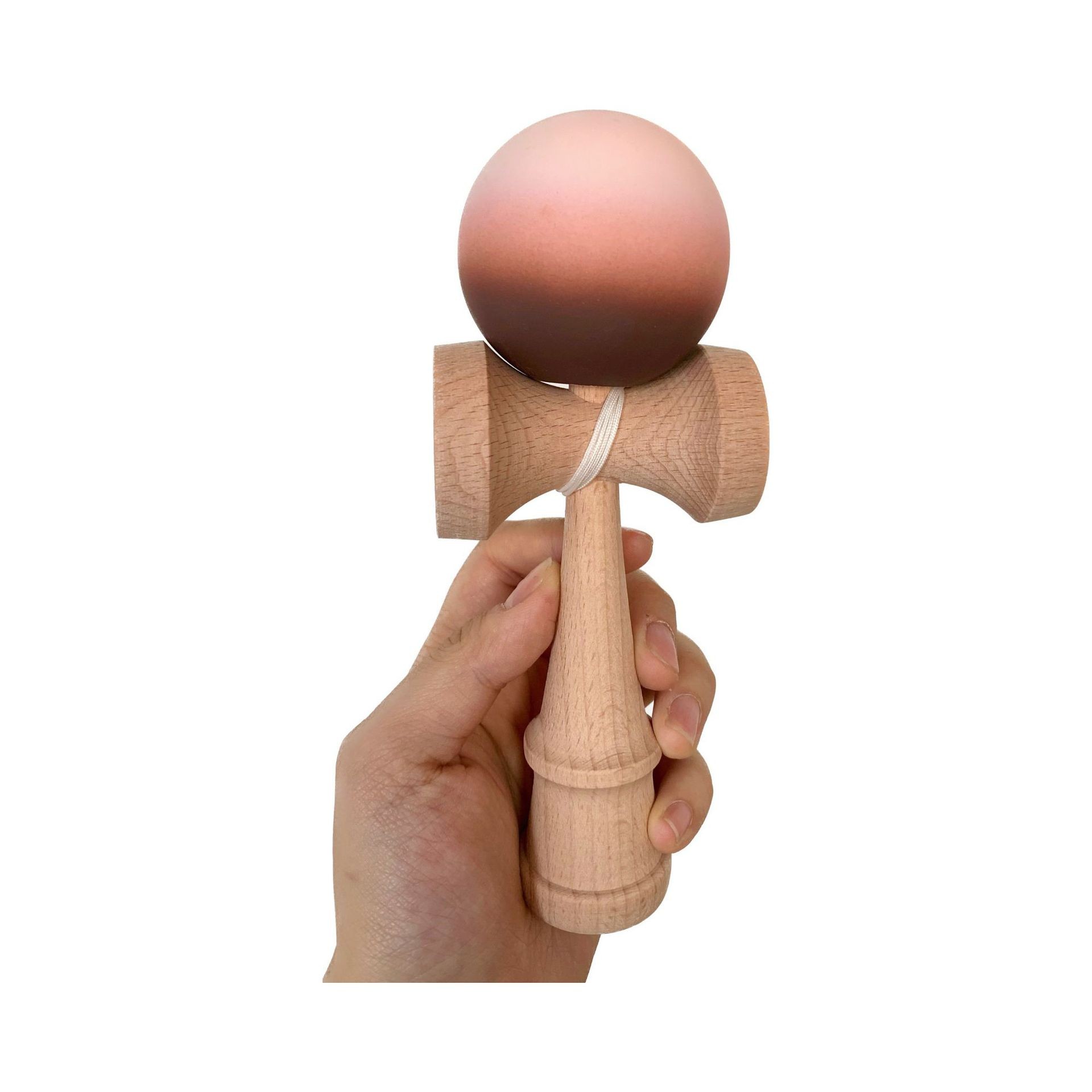 Jucarie Interactiva Kendama, , din Lemn, 18 cm, Joc de Indemanare pentru Copii si Adulti, Model Gradient 14, Maro/Bej/Roz - imagine 2