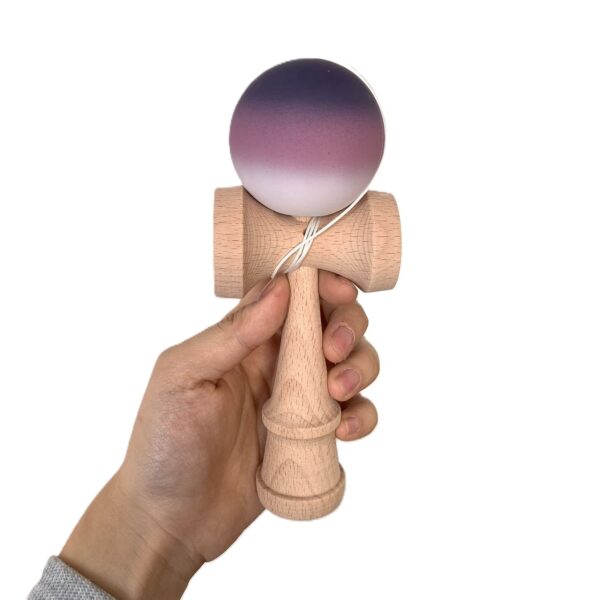Jucarie Interactiva Kendama, , din Lemn, 18 cm, Joc de Indemanare pentru Copii si Adulti, Model Gradient 15, Negru/Maro/Alb - imagine 2
