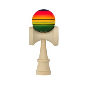 Jucarie Interactiva Kendama, , din Lemn, 18 cm, Joc de Indemanare pentru Copii si Adulti, Model Gradient 4, Rosu/Galben/Verde