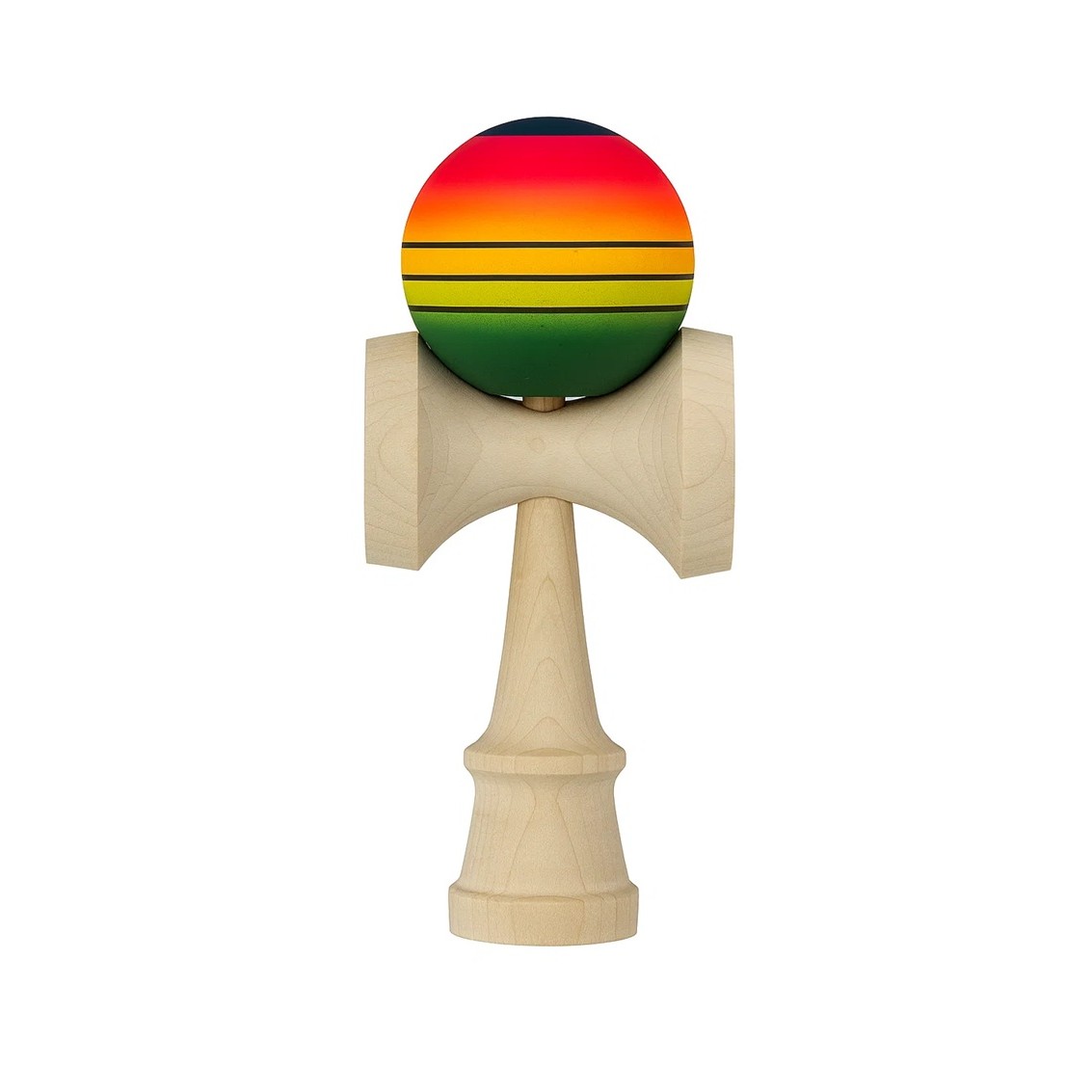 Jucarie Interactiva Kendama, , din Lemn, 18 cm, Joc de Indemanare pentru Copii si Adulti, Model Gradient 4, Rosu/Galben/Verde