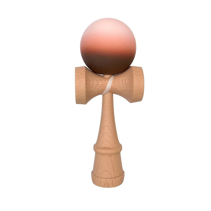 Jucarie Interactiva Kendama, , din Lemn, 18 cm, Joc de Indemanare pentru Copii si Adulti, Model Gradient 14, Maro/Bej/Roz