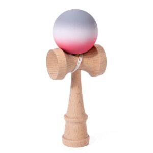 Jucarie Interactiva Kendama, , din Lemn, 18 cm, Joc de Indemanare pentru Copii si Adulti, Model Gradient 9, Rosu/Alb/Gri