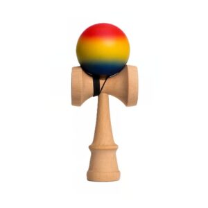 Jucarie Interactiva Kendama, , din Lemn, 18 cm, Joc de Indemanare pentru Copii si Adulti, Model Gradient 8, Rosu/ Galben/ Albastru