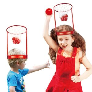 Set Interactiv pentru Copii, , Joc cu Doua Cosuri de Baschet de Pus pe Cap, Joc Dublu, 20 de Mingi Albe si Rosii, Multicolor