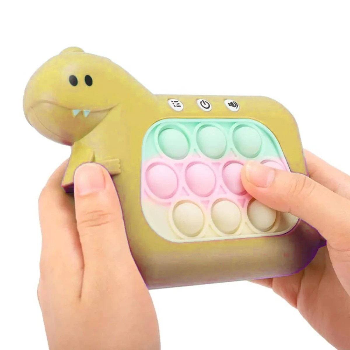 Jucarie Interactiva Pop It Whack A Mole, , Tip Consola, Anti-Stres, 4 Moduri de Joc, din ABS si Silicon, +3 Ani, Model Dinozaur, Galben - imagine 3
