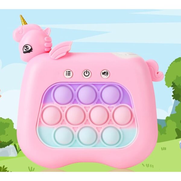 Jucarie Interactiva Pop It Whack A Mole, , Tip Consola, Anti-Stres, 4 Moduri de Joc, din ABS si Silicon, +3 Ani, Model Unicorn, Roz - imagine 2