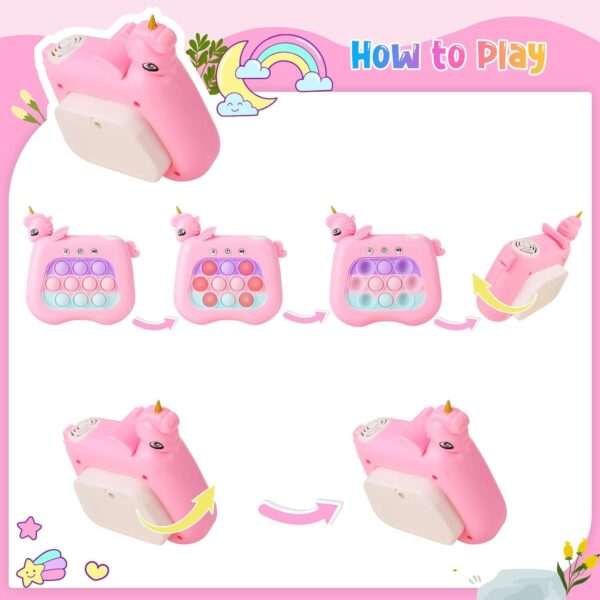 Jucarie Interactiva Pop It Whack A Mole, , Tip Consola, Anti-Stres, 4 Moduri de Joc, din ABS si Silicon, +3 Ani, Model Unicorn, Roz - imagine 3