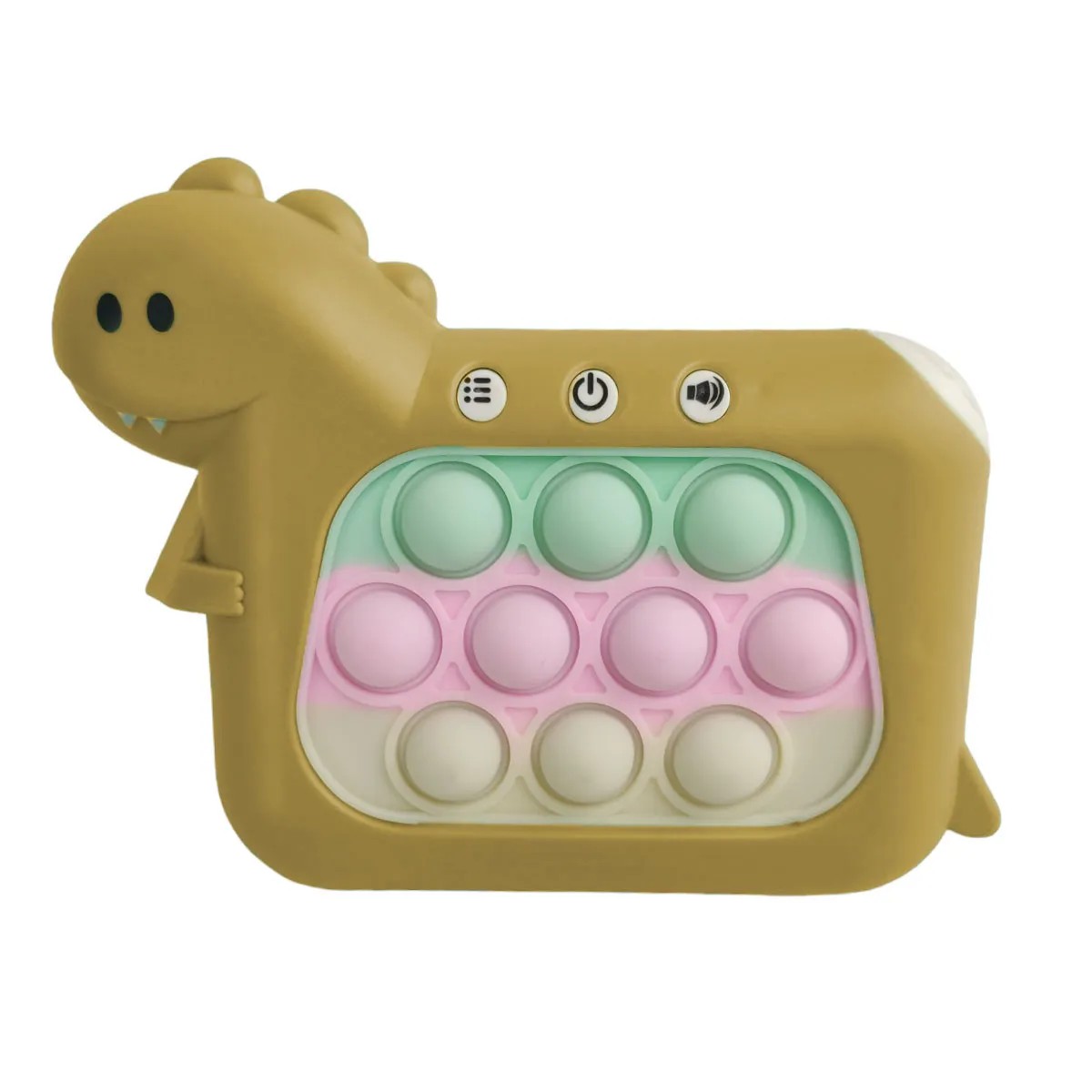 Jucarie Interactiva Pop It Whack A Mole, , Tip Consola, Anti-Stres, 4 Moduri de Joc, din ABS si Silicon, +3 Ani, Model Dinozaur, Galben