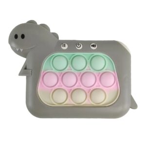 Jucarie Interactiva Pop It Whack A Mole, , Tip Consola, Anti-Stres, 4 Moduri de Joc, din ABS si Silicon, +3 Ani, Model Dinozaur, Gri