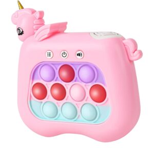 Jucarie Interactiva Pop It Whack A Mole, , Tip Consola, Anti-Stres, 4 Moduri de Joc, din ABS si Silicon, +3 Ani, Model Unicorn, Roz