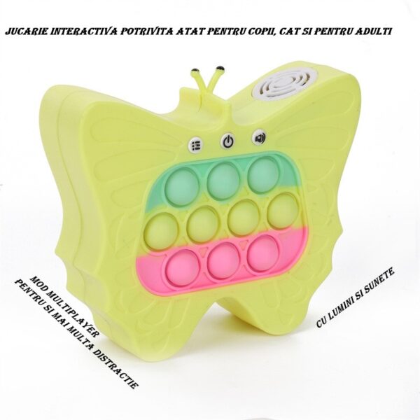 Jucarie Interactiva Tip Consola pentru Copii, , Diferite Moduri de Joc, 120 Nivele, Material ABS/silicon, cu Nivele, Sunete si Lumini, 12 x 5.5 x 13.5 cm cm, Model Fluture, Galben - imagine 4