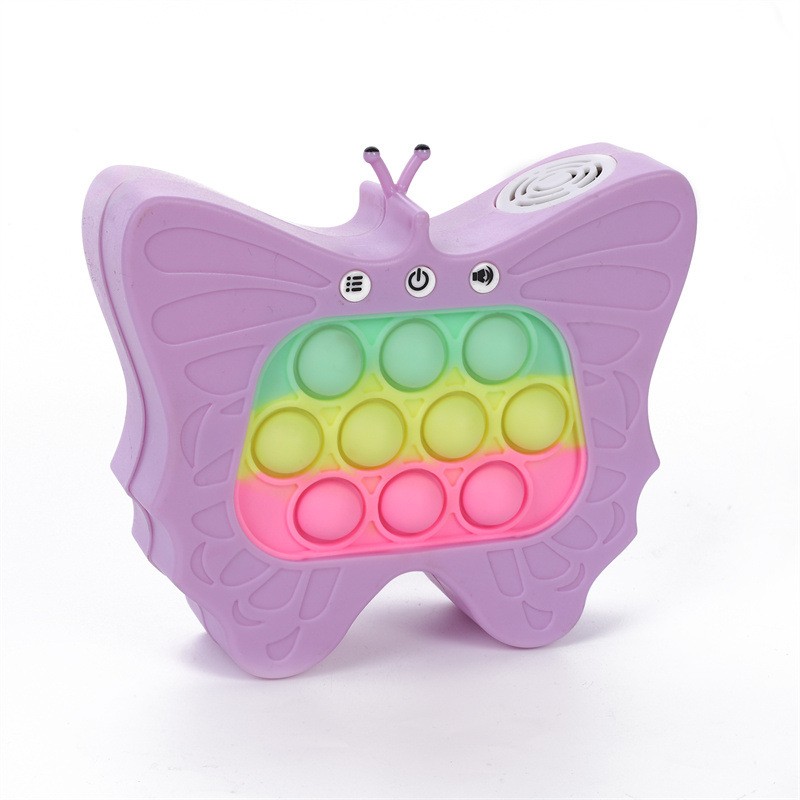 Jucarie Interactiva Tip Consola pentru Copii, , Diferite Moduri de Joc, 120 Nivele, Material ABS/silicon, Sunete si Lumini, 12 x 5.5 x 13.5 cm, Model Fluture, Mov - imagine 4