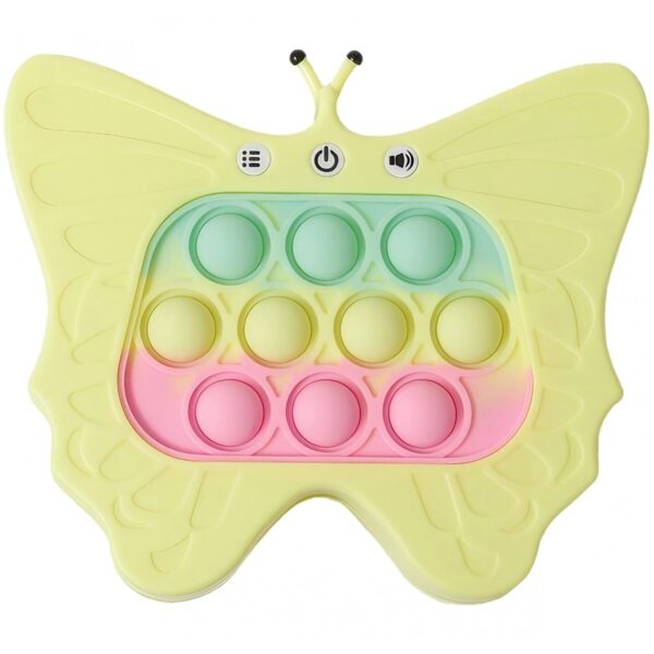 Jucarie Interactiva Tip Consola pentru Copii, , Diferite Moduri de Joc, 120 Nivele, Material ABS/silicon, cu Nivele, Sunete si Lumini, 12 x 5.5 x 13.5 cm cm, Model Fluture, Galben