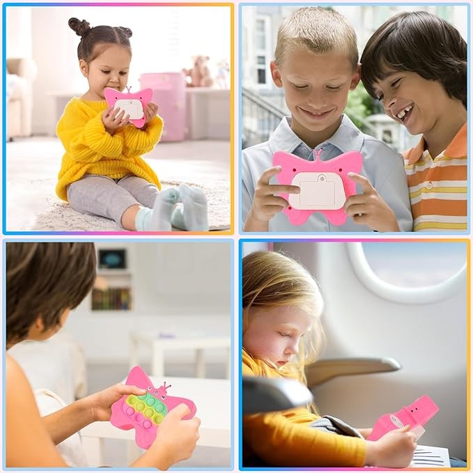 Jucarie Interactiva Tip Consola pentru Copii, , Diferite Moduri de Joc, 120 Nivele, Material ABS/silicon, Sunete si Lumini, 12 x 5.5 x 13.5 cm, Model Fluture, Fucsia - imagine 4