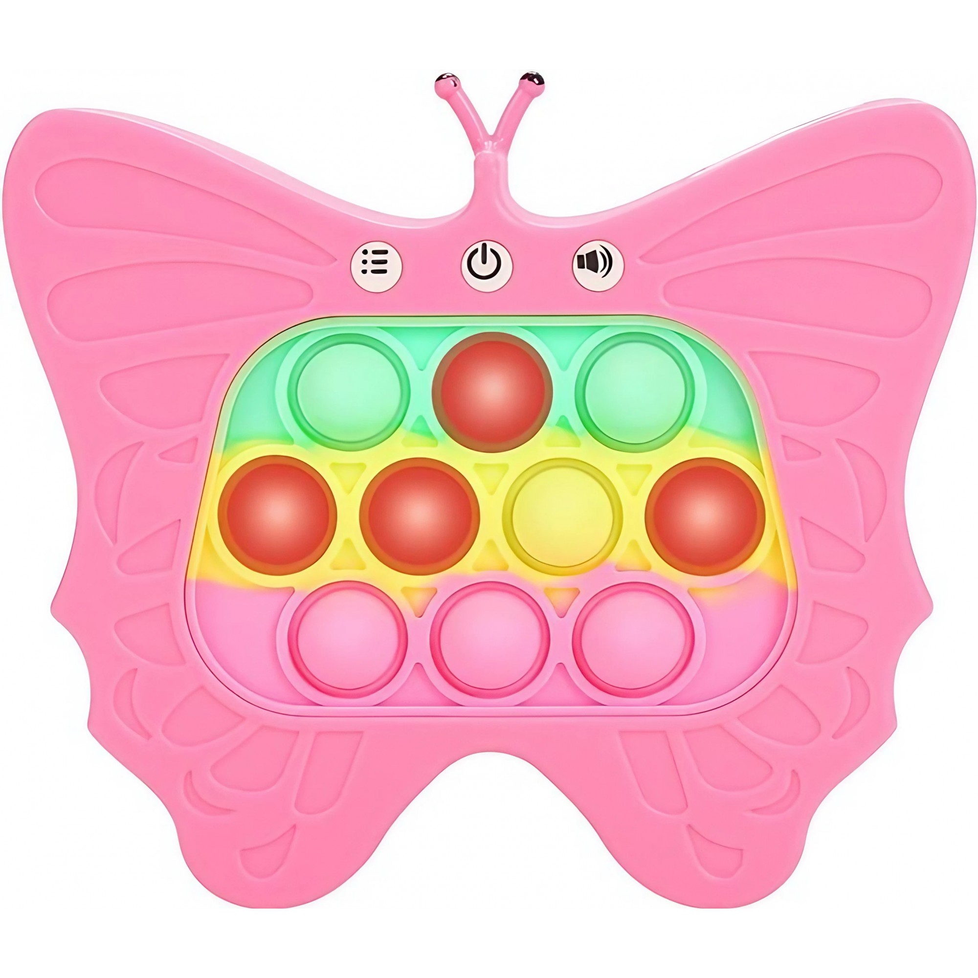 Jucarie Interactiva Tip Consola pentru Copii, , Diferite Moduri de Joc, 120 Nivele, Material ABS/silicon, Sunete si Lumini, 12 x 5.5 x 13.5 cm, Model Fluture, Fucsia