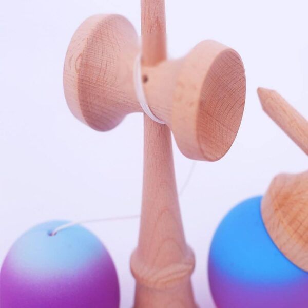 Jucarie Interactiva Kendama, , din Lemn, 18 cm, Joc de Indemanare pentru Copii si Adulti, Model Gradient 1, Roz/Mov/Albastru - imagine 3