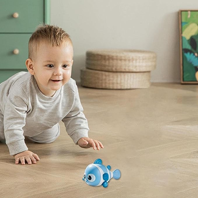 Jucarie mecanica pentru copii , pestisor haios, cu cheita, distractiv, se taraste, se misca, 11 x 9 x 7.5 cm cm, albastru - imagine 3