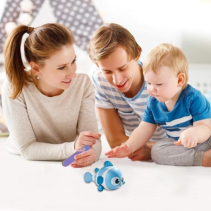 Jucarie mecanica pentru copii , pestisor haios, cu cheita, distractiv, se taraste, se misca, 11 x 9 x 7.5 cm cm, albastru - imagine 4