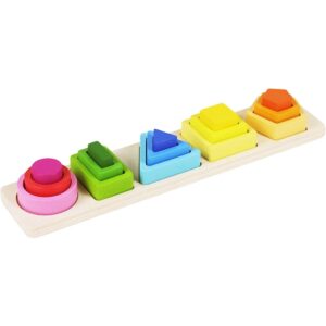 Jucarie Montessori din Lemn, , Tip Puzzle, cu 5 Forme Asimetrice, 15 Piese, Educativa, Interactiva, Creativa, Model Forme Geometrice, Materiale Non Toxice, +2 Ani, 29x6.5 cm, Multicolor