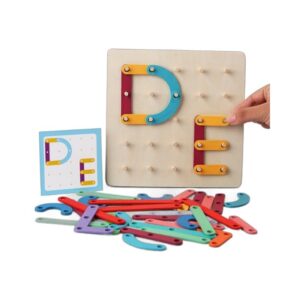 Jucarie Montessori Pegboard, , din Lemn, Tip Puzzle, Forme, Litere, Educativ, 17.8 x 17.8 x 1.5 cm, Multicolor