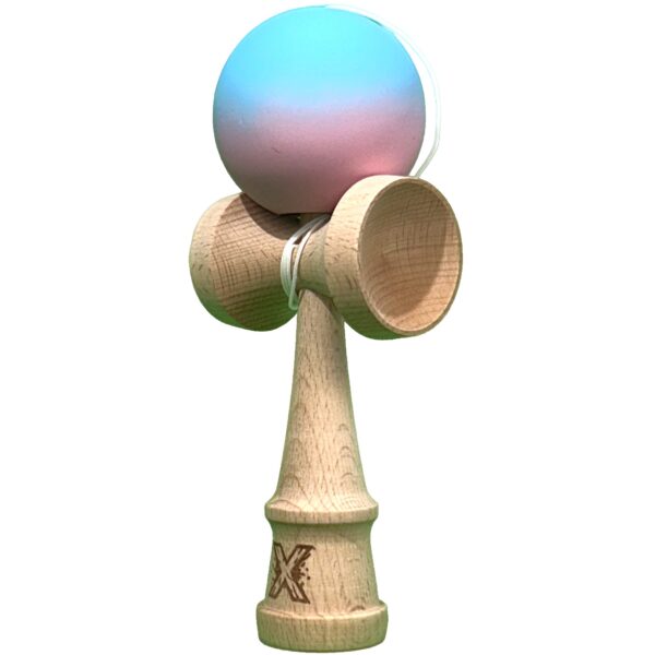 Jucarie Interactiva Kendama X Profesionala, , din Lemn cu Bila Cauciucata, 18 cm, Joc de Indemanare pentru Copii si Adulti, Gradient Albastru deschis Roz - imagine 2