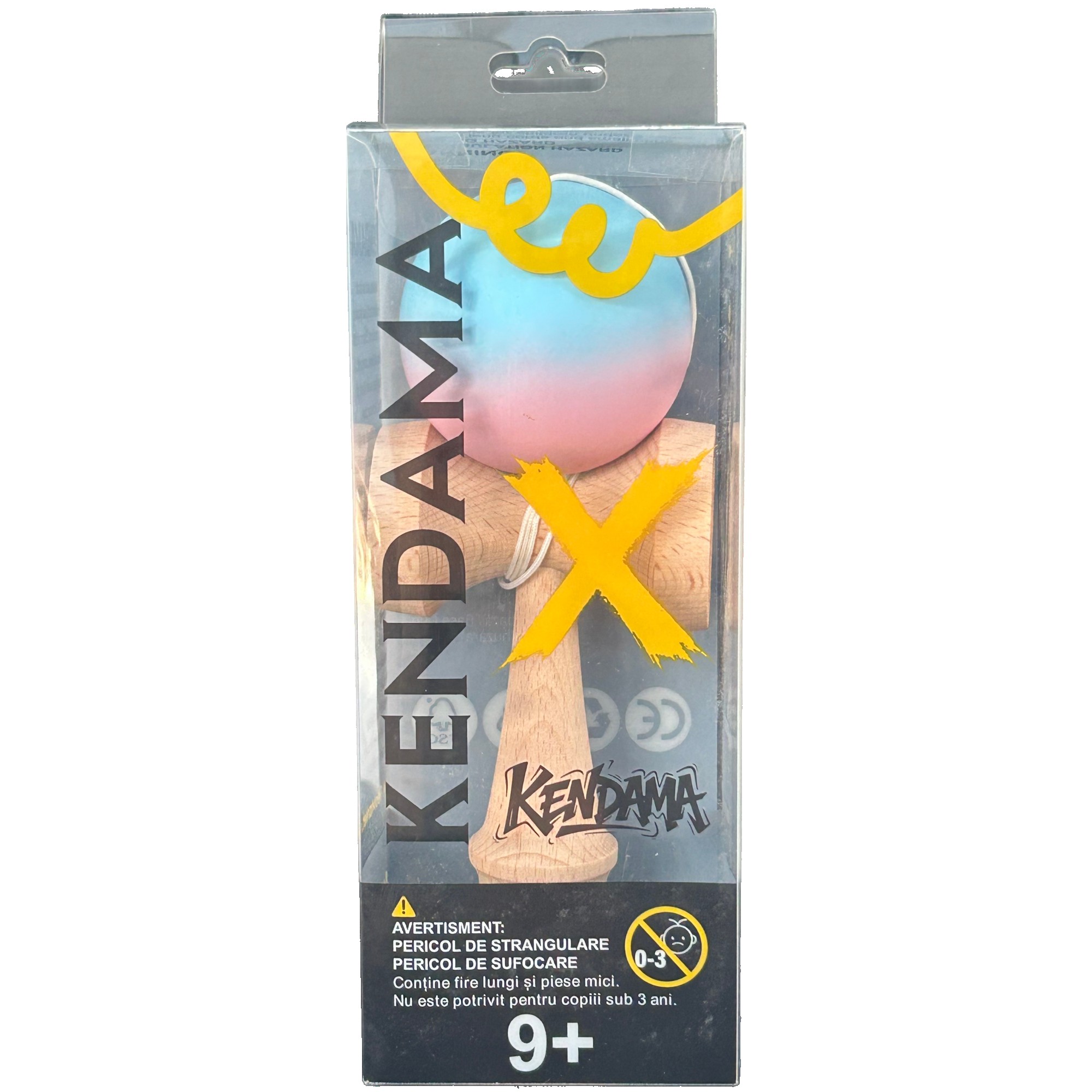 Jucarie Interactiva Kendama X Profesionala, , din Lemn cu Bila Cauciucata, 18 cm, Joc de Indemanare pentru Copii si Adulti, Gradient Albastru deschis Roz - imagine 3