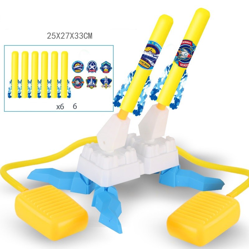 Jucarie pentru Copii, , Lansator de Rachete cu Piciorul, Doua Lansatoare, 6 Rachete Fara Lumini, 33x25x27 cm, Galben-Albastru - imagine 2