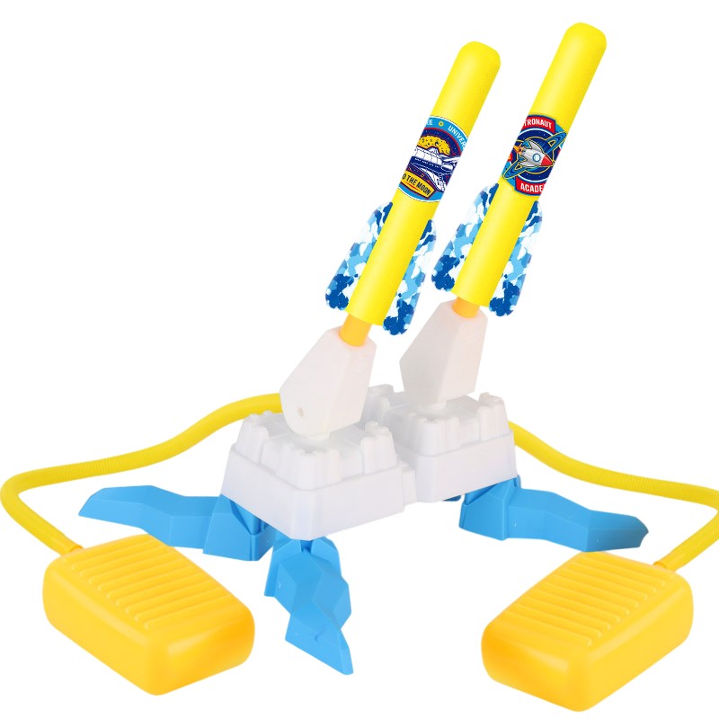 Jucarie pentru Copii, , Lansator de Rachete cu Piciorul, Doua Lansatoare, 6 Rachete Fara Lumini, 33x25x27 cm, Galben-Albastru