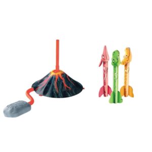 Jucarie pentru Copii, , Lansator de Rachete cu Piciorul, un Singur Lansator, 3 Rachete Donozauri cu Lumini, 30 cm Inaltime, Model Vulcan, Multicolor