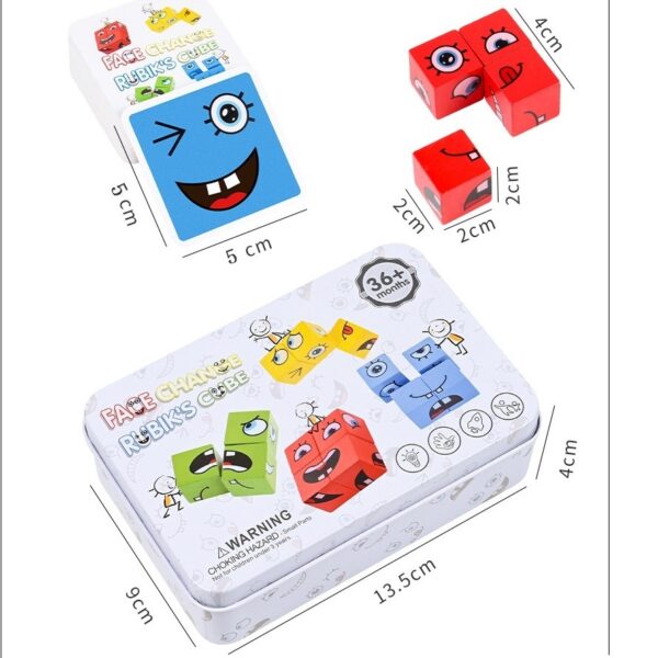 Jucarie Pentru Copii Montessori , Cub din Lemn, Asamblare Fete, 64 de Carti Distractive, pentru Baieti si Fete, Varsta +3 ani, Educativ, Cutie din Aluminiu, 13.5 x 4 x 9 cm, multicolor - imagine 2