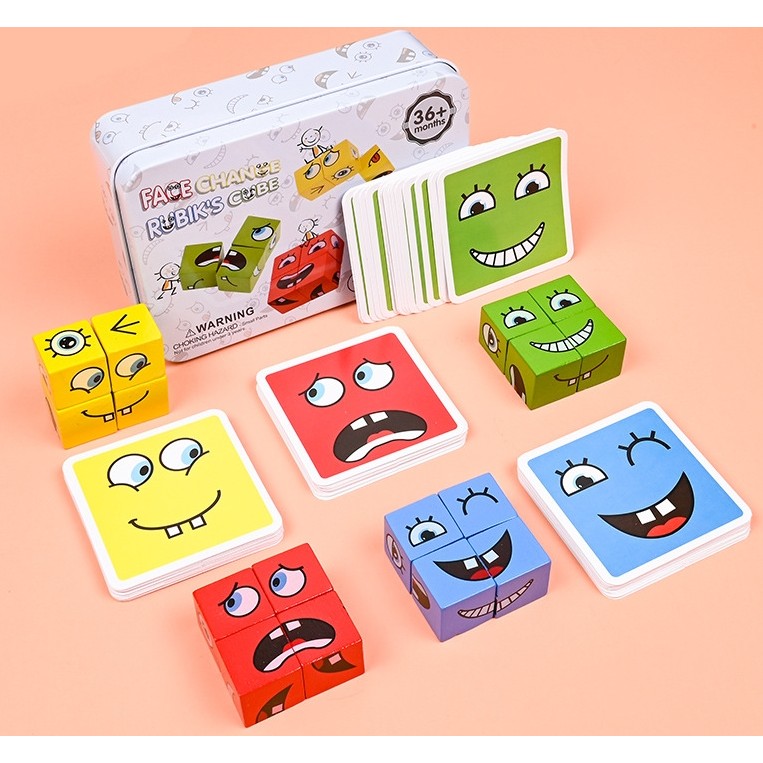Jucarie Pentru Copii Montessori , Cub din Lemn, Asamblare Fete, 64 de Carti Distractive, pentru Baieti si Fete, Varsta +3 ani, Educativ, Cutie din Aluminiu, 13.5 x 4 x 9 cm, multicolor - imagine 3