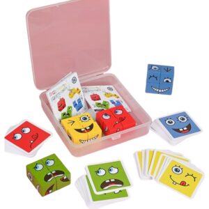Jucarie Pentru Copii Montessori , Cub din Lemn, Asamblare Fete, 64 de Carti Distractive, pentru Baieti si Fete, Varsta +3 ani, Educativ, Ambalaj din plastic, 12 x 12 x 3 cm, multicolor