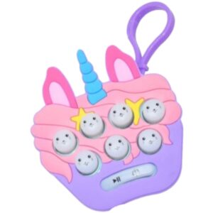 Jucarie pentru copii portabila , joc Gopher, cu lumini si muzica, tip breloc, model unicorn, material silicon si ABS, multicolor