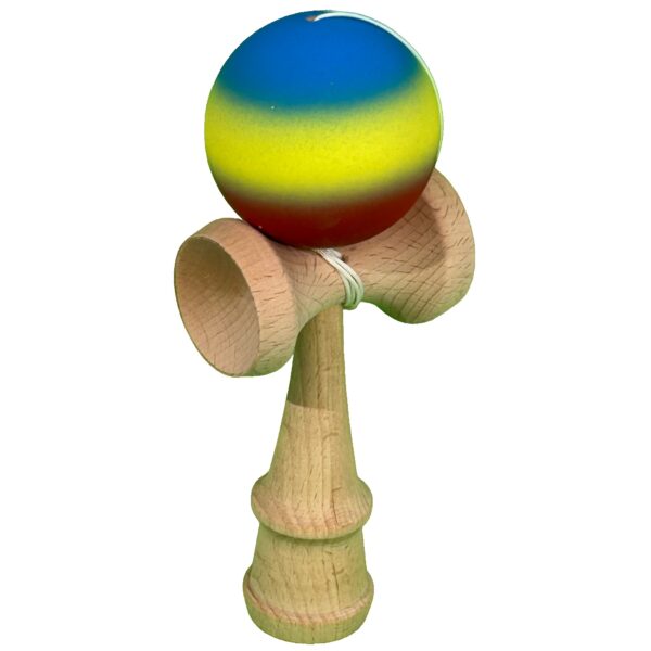 Jucarie Interactiva Kendama Profesionala, , din Lemn, 18 cm, Joc de Indemanare pentru Copii si Adulti, Gradient Albastru/Galben/Rosu - imagine 2