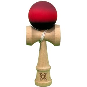 Jucarie Interactiva Kendama X Profesionala, , din Lemn cu Bila Cauciucata, 18 cm, Joc de Indemanare pentru Copii si Adulti, Gradient Mov/Rosu/Negru