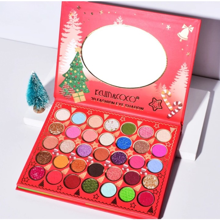 Set de Machiaj Kevin&Coco, 70 de Culori, Paleta de Farduri, Model Merry Christmas, Oglinda Ovala, 22.3x17.2x1.9 cm, Multicolor - imagine 3