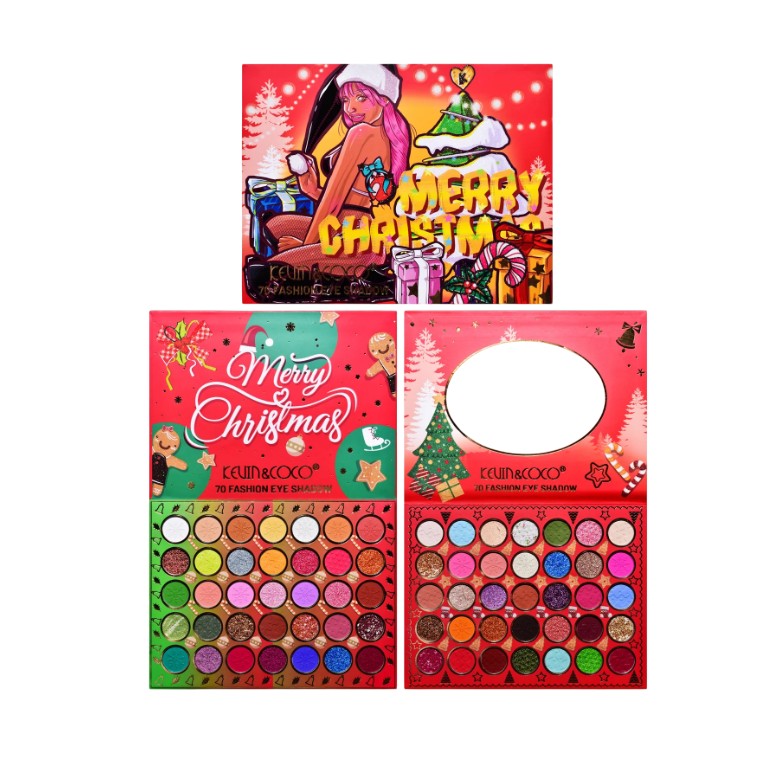 Set de Machiaj Kevin&Coco, 70 de Culori, Paleta de Farduri, Model Merry Christmas, Oglinda Ovala, 22.3x17.2x1.9 cm, Multicolor - imagine 4