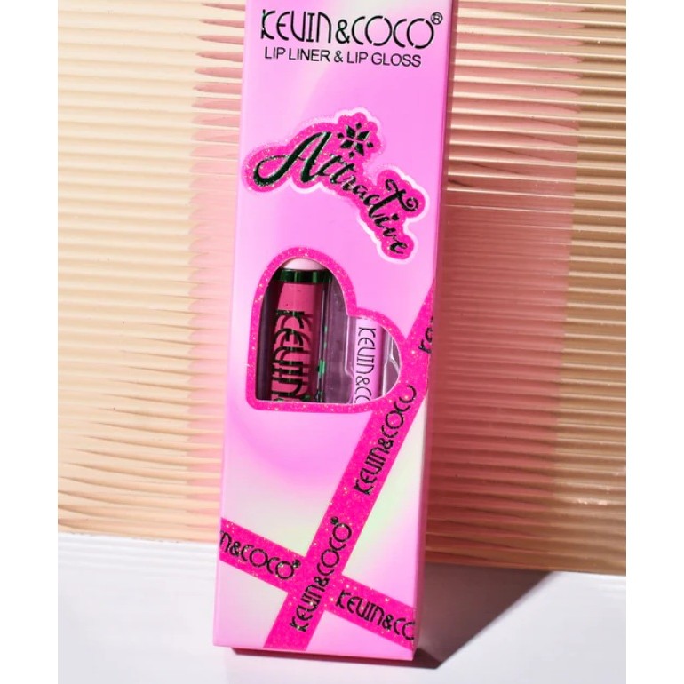 Set 2 Produse de Buze, Kevin&Coco, Attractive, Creion de Buze si Ruj Lichid, Roz - imagine 2